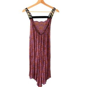 Free People Y2K Whimsigrunge Lace Sheer Tunic Top Embroidered Purple Sz S